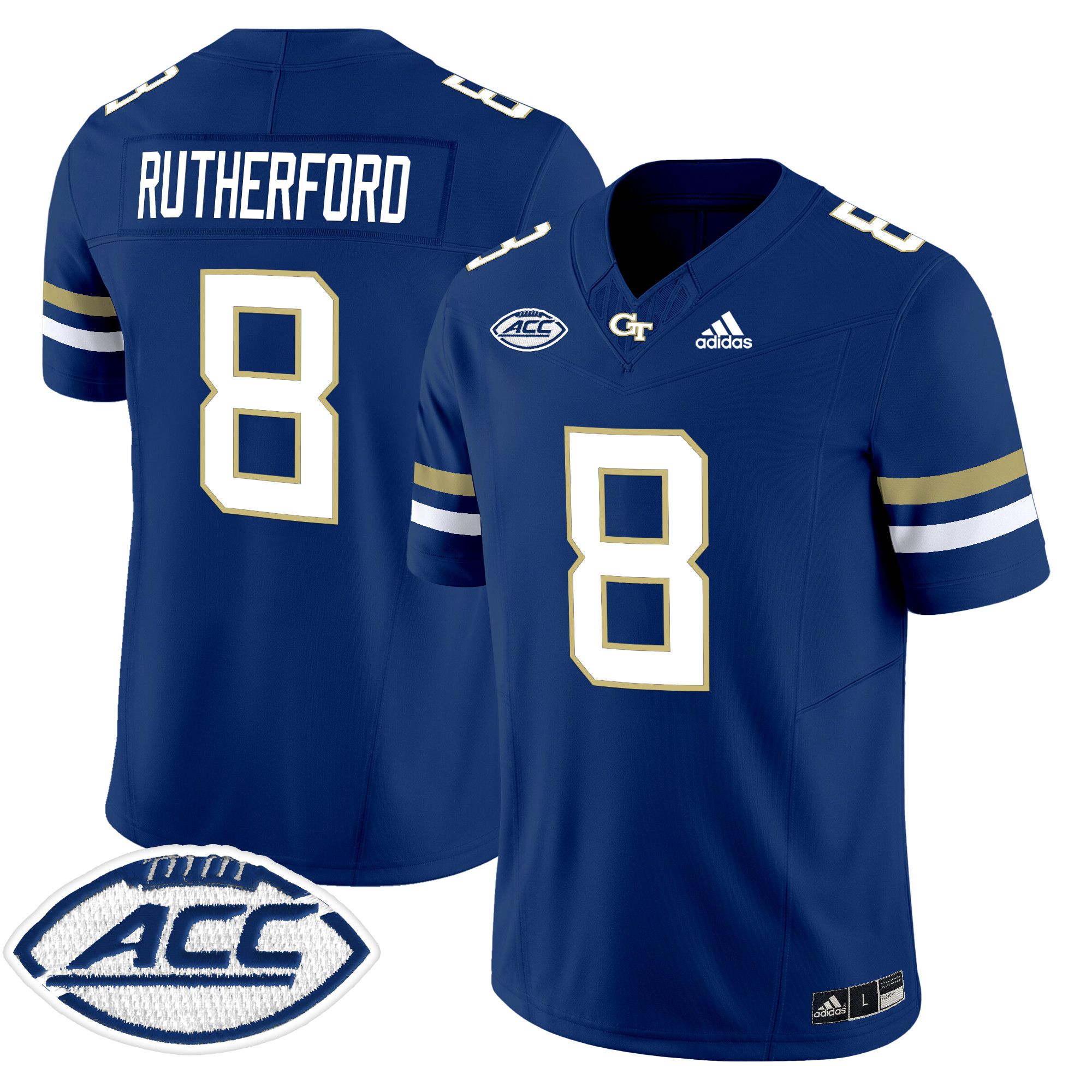 Men Georgia Tech #8 Rutherford Blue Asidas 2024 Vapor Limited NCAA Jersey style 1->customized ncaa jersey->Custom Jersey